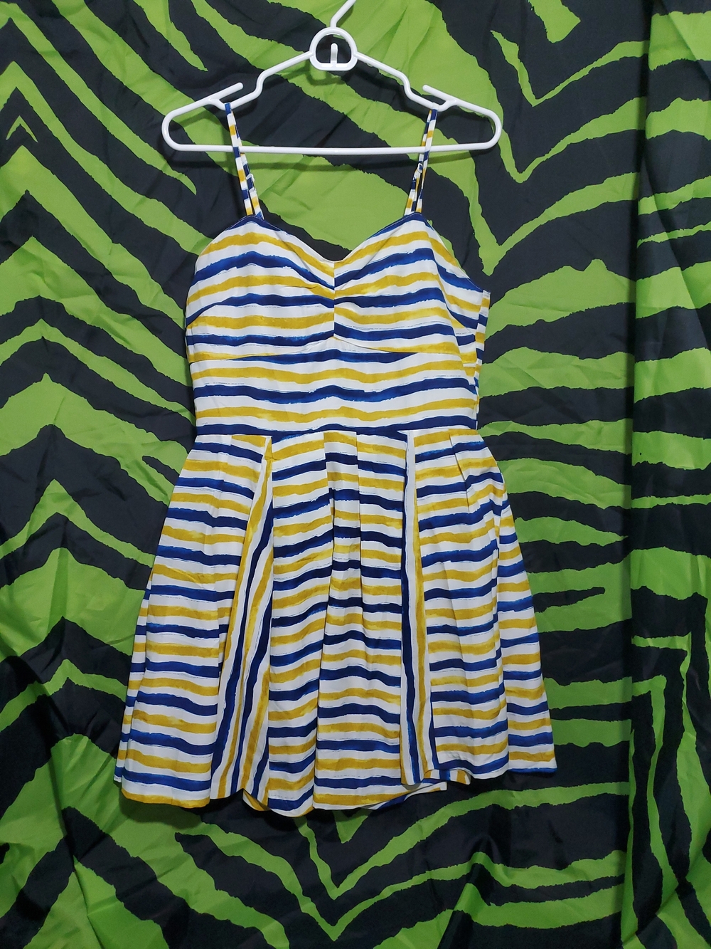 Striped Spaghetti Strap Sundress in White, Blue & Yellow - BB Dakota